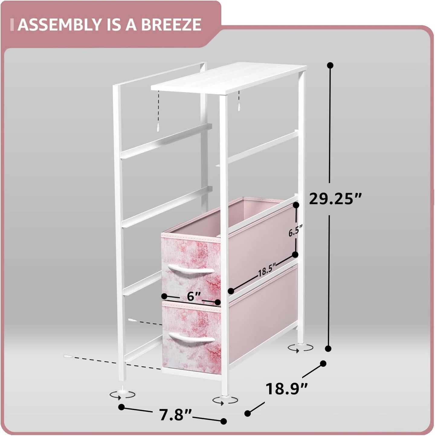 Sorbus 4 Drawers Narrow Dresser - with Steel Frame, Wood Top & Easy Pull Fabric Bins for Small Spaces, Closets, Bedroom, Bathroom & Laundry