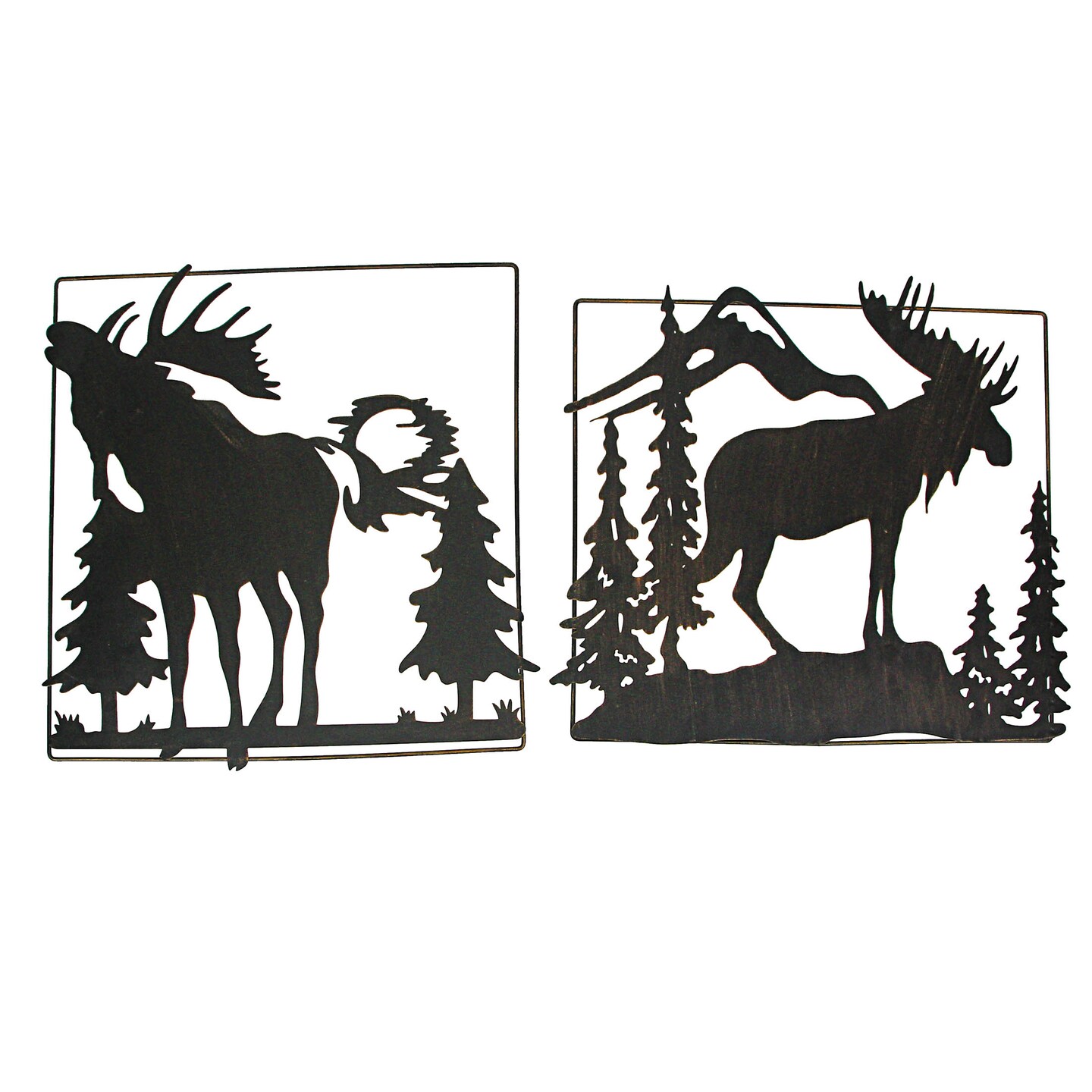 Set of 2 Black Laser Cut Metal Moose Wall Decor Rustic Cabin Home Decor Art