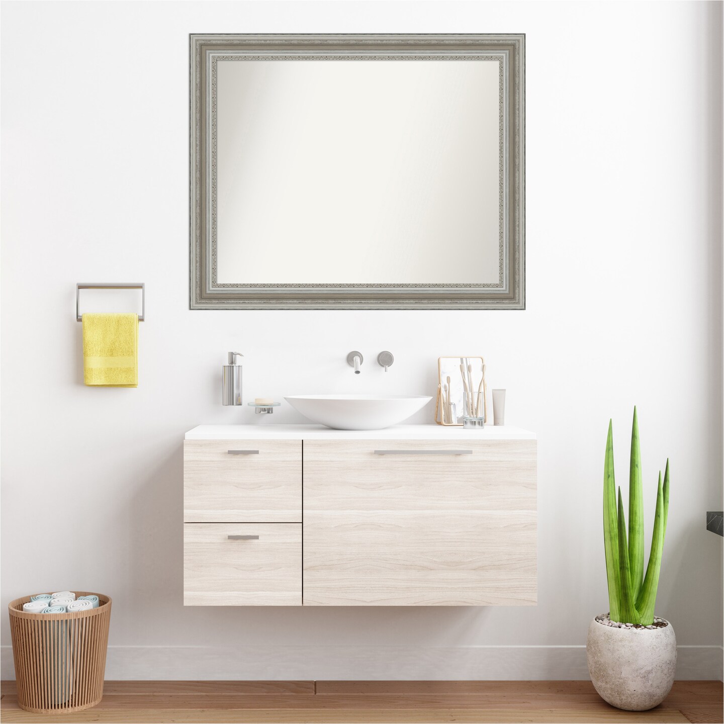 Parlor Silver Non-Beveled Custom Framed Bathroom Vanity Wall Mirror