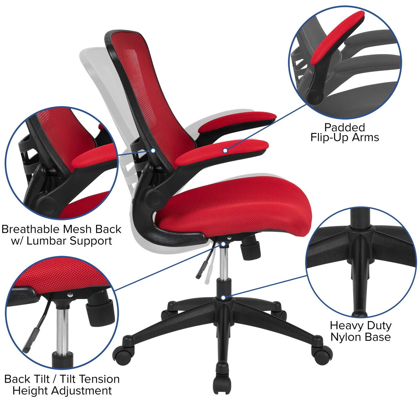 Emma and Oliver Mid-Back Mesh Swivel Ergonomic Task Office Chair with Flip-Up Arms