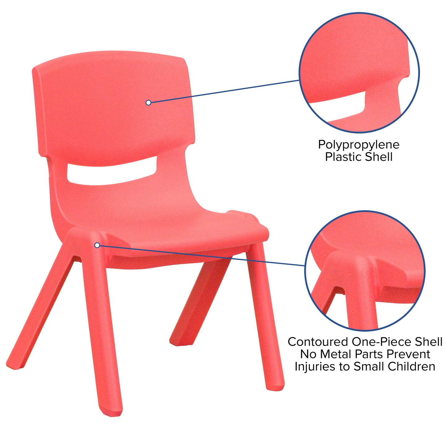 Emma and Oliver 4 Pack Plastic Stack School Chair with 15.5&#x22;H Seat, 3rd-7th School Chair