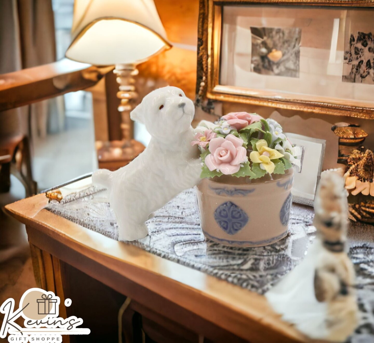 Ceramic Westie Dog By Floral Pot Small Figurine, Home D&#xE9;cor, Gift for Her, Gift for Mom, Kitchen D&#xE9;cor, Dog Lover Gift, Pet Loss Gift