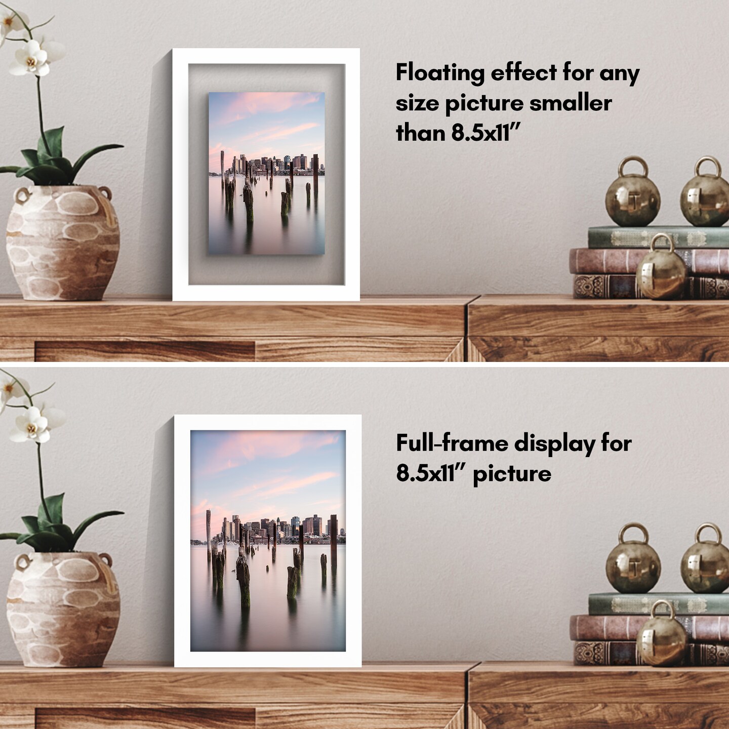 Americanflat Floating Picture Frame for Wall Art - Photo Frame with Floating Effect for Photos, Wall Art, and Pressed Flowers - Polished Glass Cover - Hanging Hardware