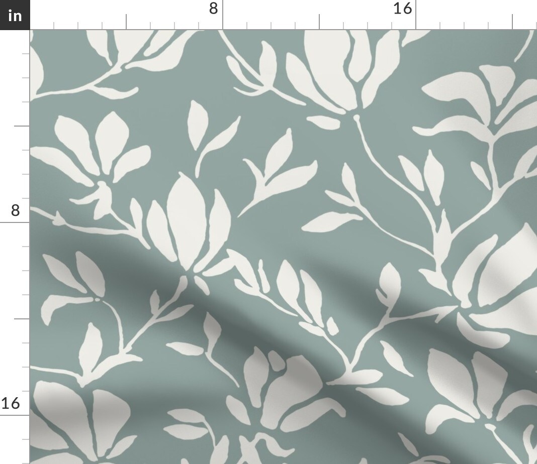 Modern Floral Large Scale Sage Green Elegant Custom Printed Fabric by Spoonflower Various Fabrics by the Yard or Fat Quarter