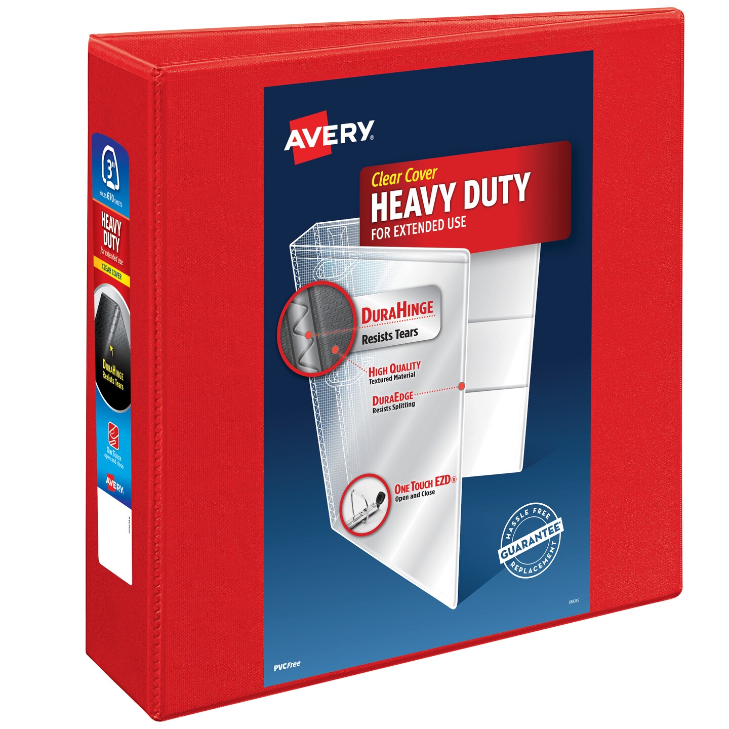 Avery Heavy-Duty View 3 Ring Binder, 3&#x22; One Touch EZD Rings, 3.5&#x22; Spine, 1 Red Binder (79325)