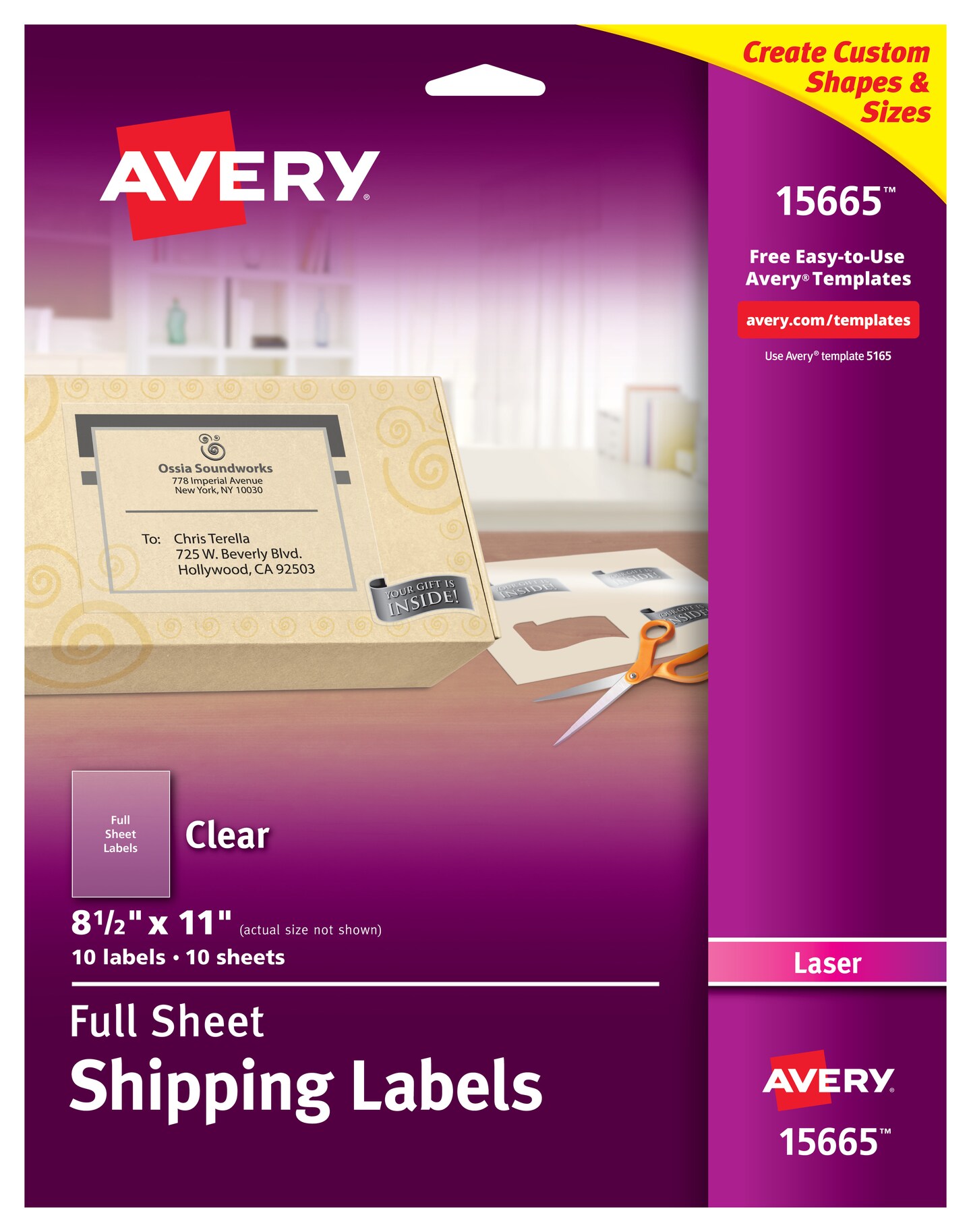Avery Shipping Labels, Permanent Adhesive, Matte Frosted Clear, 8-1/2" x 11", 10 Labels (15665)