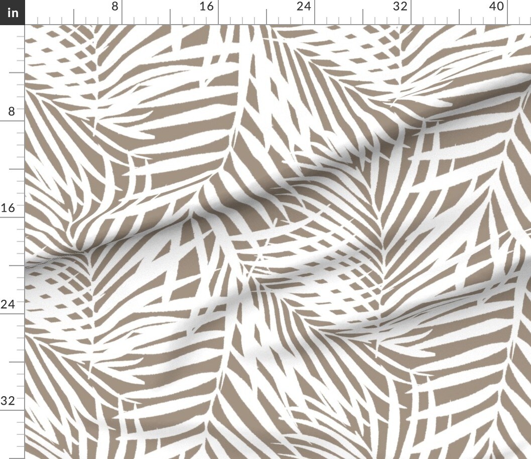 Tropical Palm Coastal Watercolor Summer Resort Beach Brown White Tree Custom Printed Fabric by Spoonflower Various Fabrics by the Yard or Fat Quarter