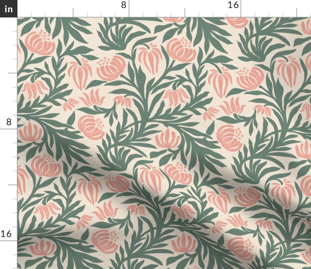 Sage Botanical William Morris Arts And Crafts Cottagecore Grand Millennial Modern Floral Custom Printed Fabric by Spoonflower Various Fabrics by the Yard or Fat Quarter