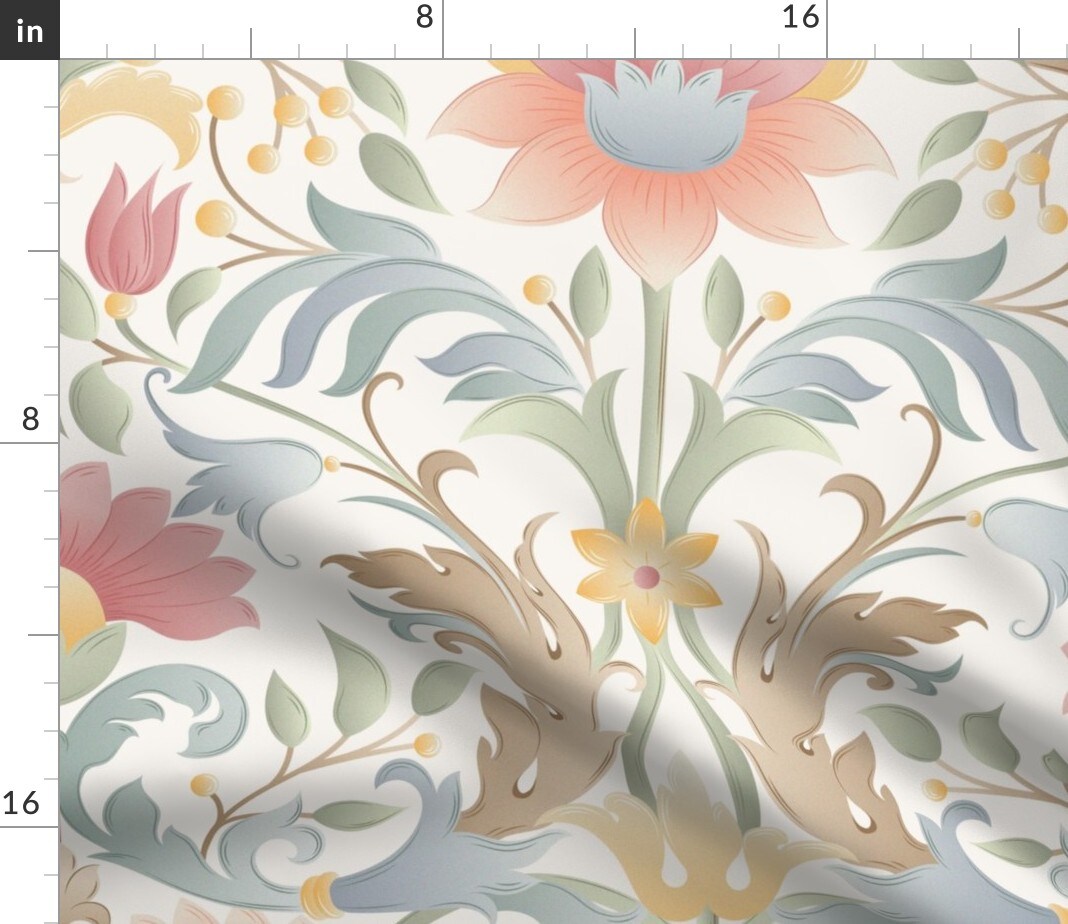 Pink Floral Ornamental Italian Art And Craft Villa Large Scale Multicolor Botanical Meadow Wildflower Custom Printed Fabric by Spoonflower Various Fabrics by the Yard or Fat Quarter