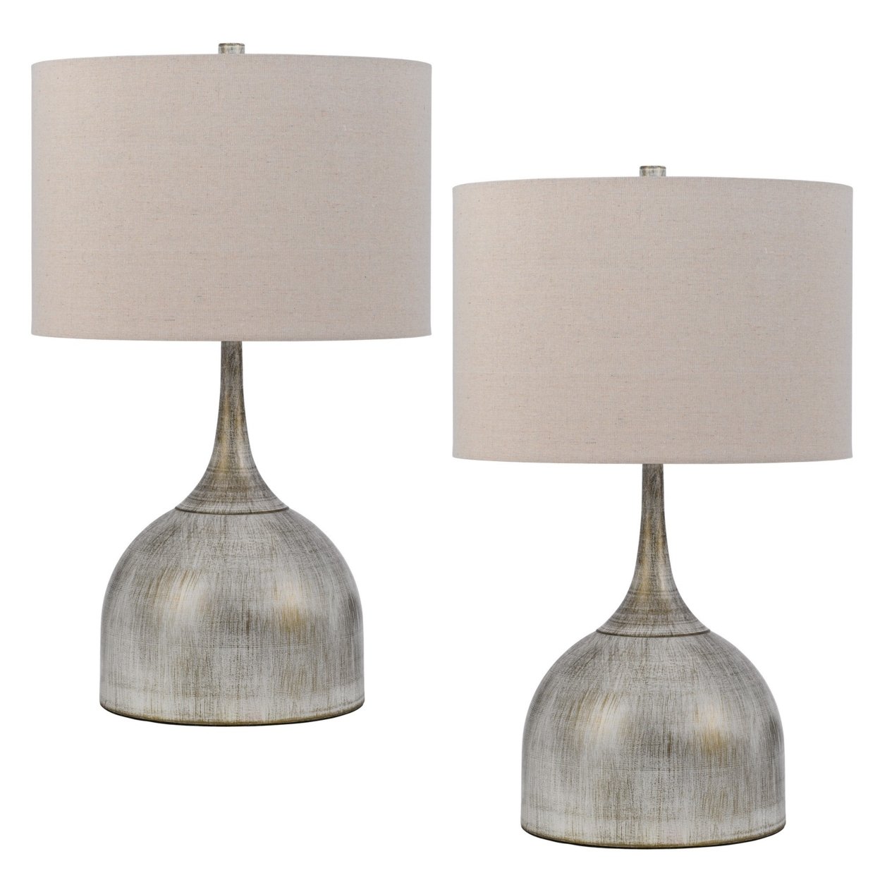 Saltoro Sherpi 26 Inch Table Lamp, Set of 2, Curved, Beige Fabric Shade, Distressed Gray-