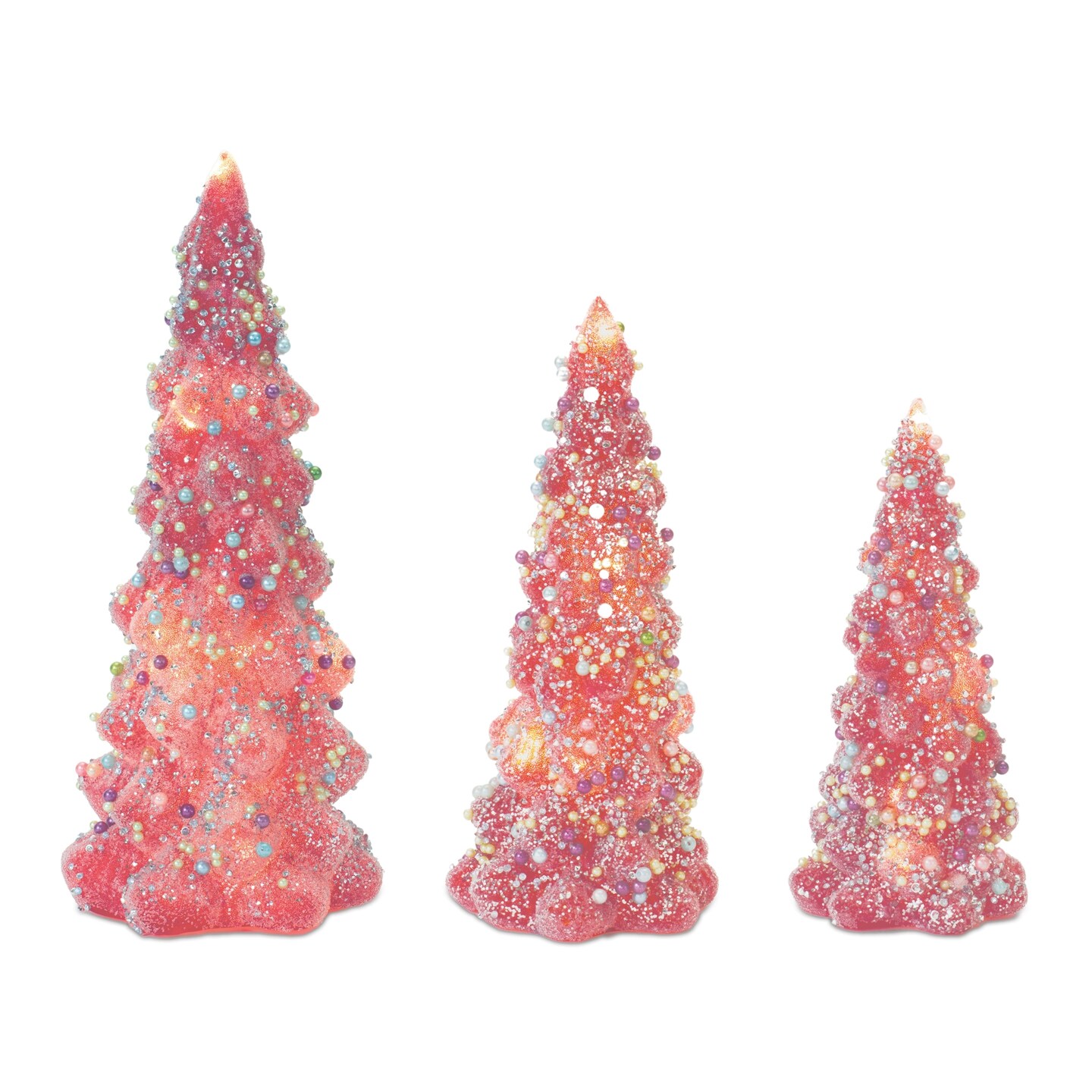 Melrose Pre-lit Rainbow Pearl Christmas Tree Tabletop Decorations - 11.75" - Set of 3
