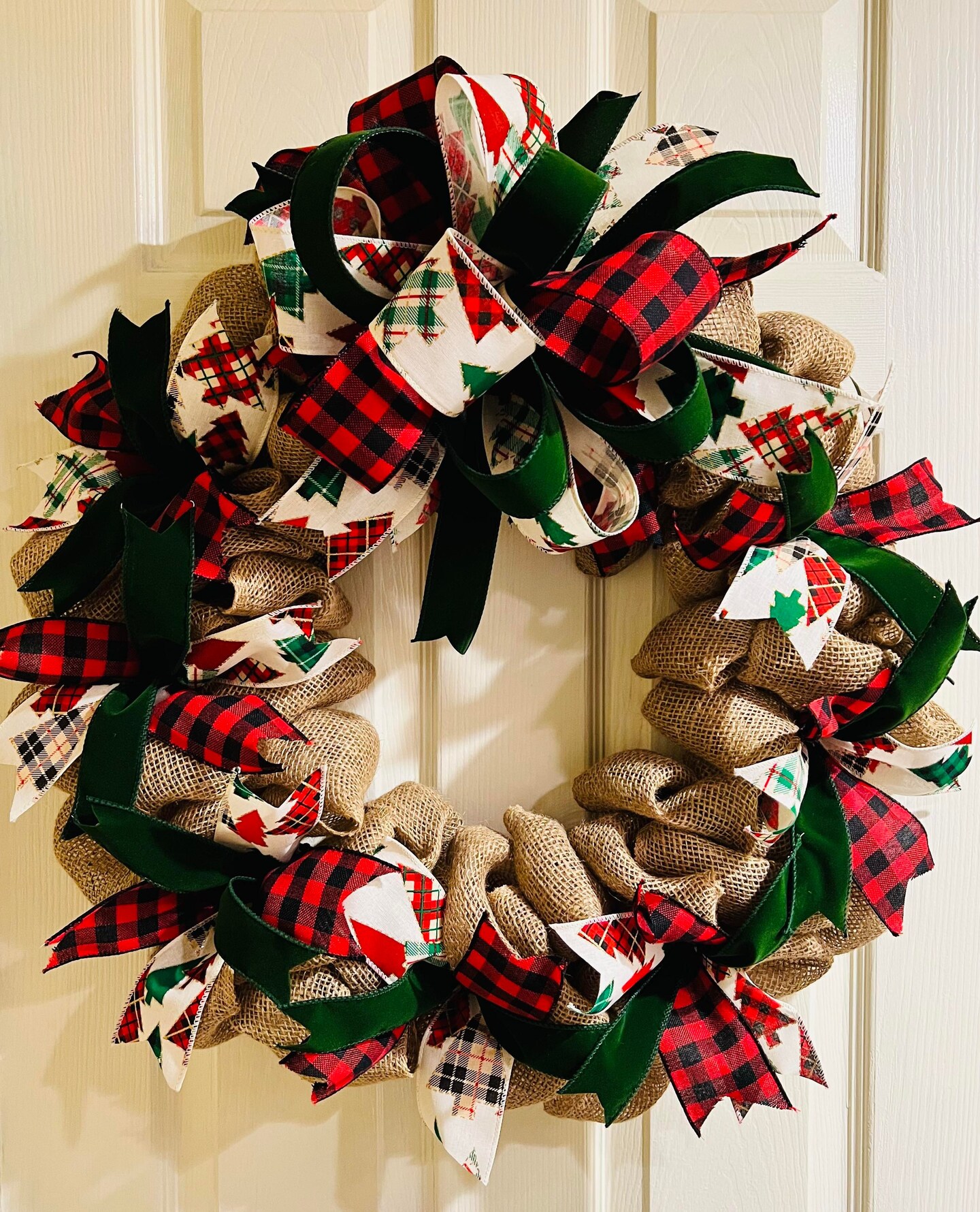 Ribbli Reversible Christmas Ribbon - 2.5" Camel Velvet & Plaid, Wired Edge, 10 Yard Continuous Roll