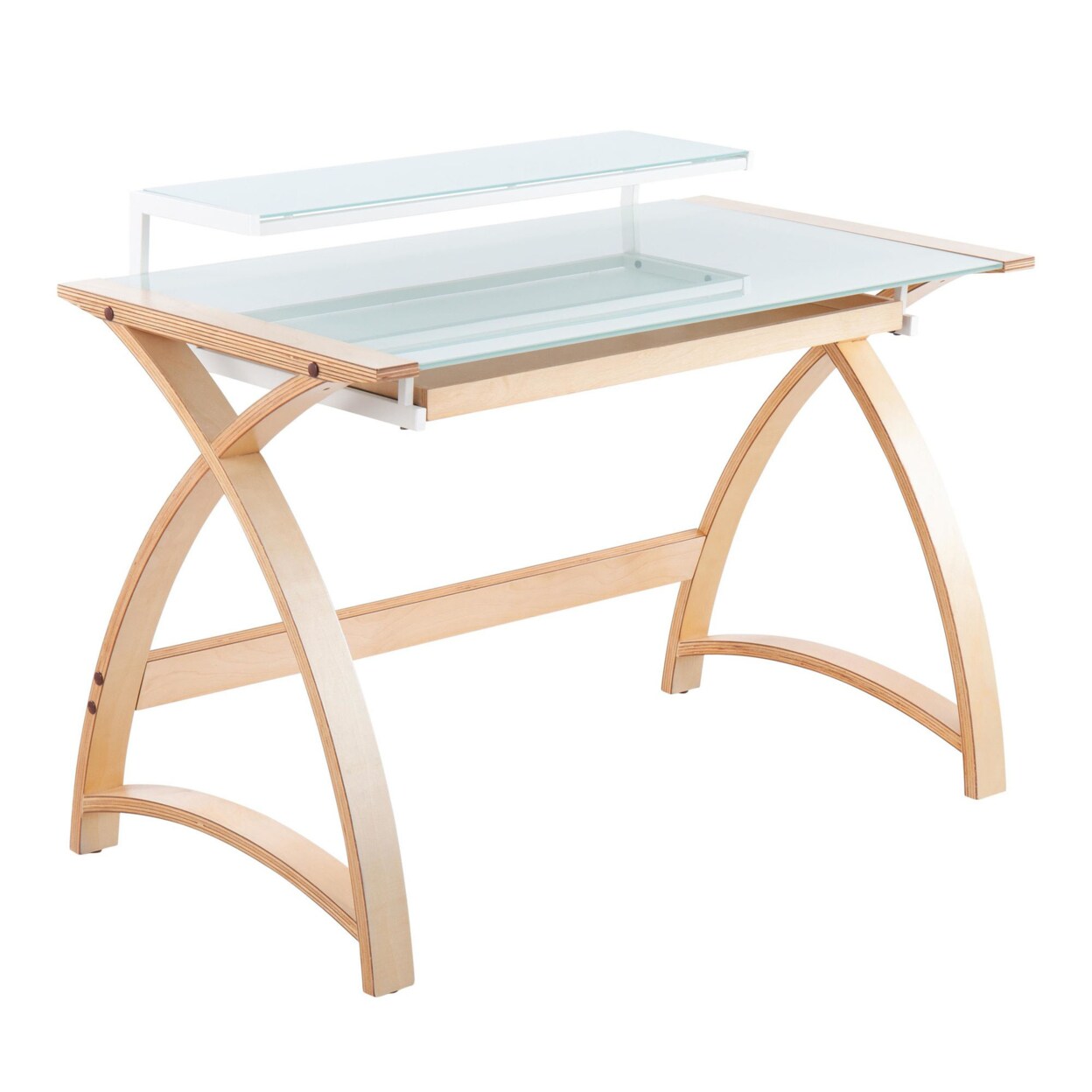 Lumisource Indoor Home Office Furniture Bentley Mid-Century Modern Office Desk In Natural Wood And White Frosted Glass