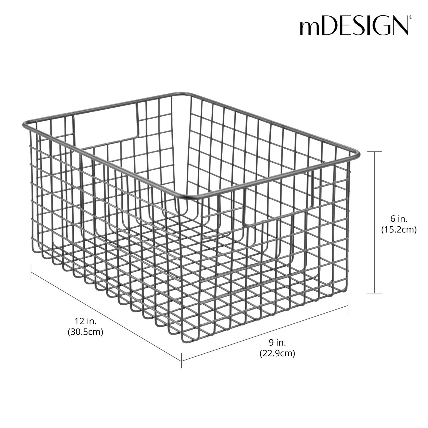 mDesign Metal Wire Food Organizer Basket with Built-In Handles - 12 x 9 x 6