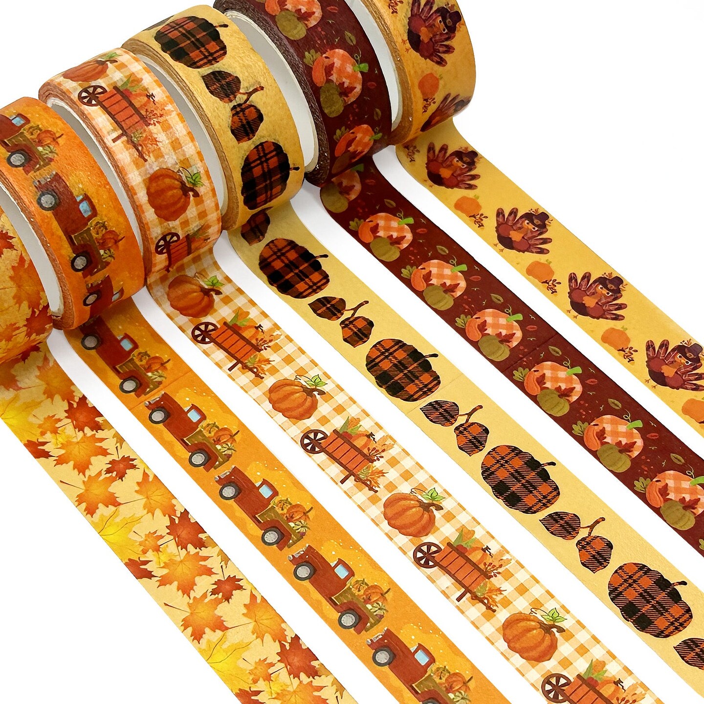 Wrapables Decorative Washi Tape for Scrapbooking, Stationery, Diary, Card Making (12 Rolls), Pumpkin Fun