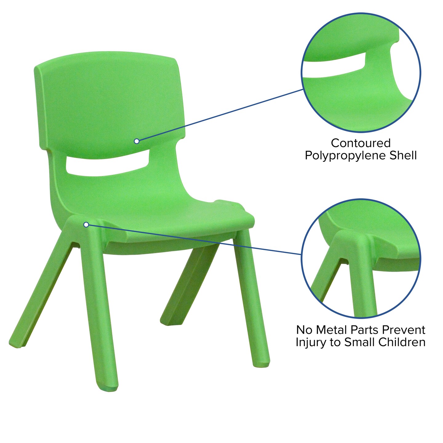 Emma and Oliver 2 Pack Plastic Stackable School Chair with 10.5"H Seat, Preschool Chair