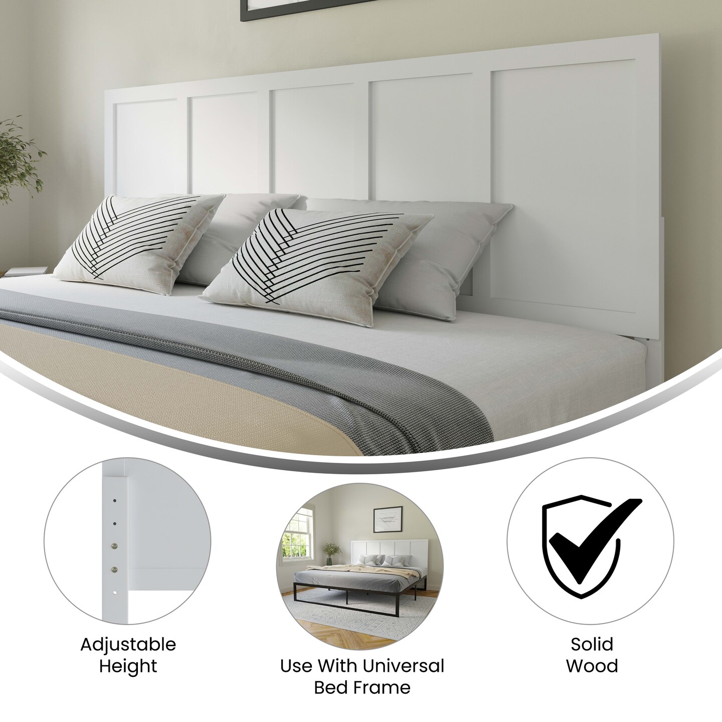 Merrick Lane Grady Raised Panel Wooden Adjustable Headboard Only