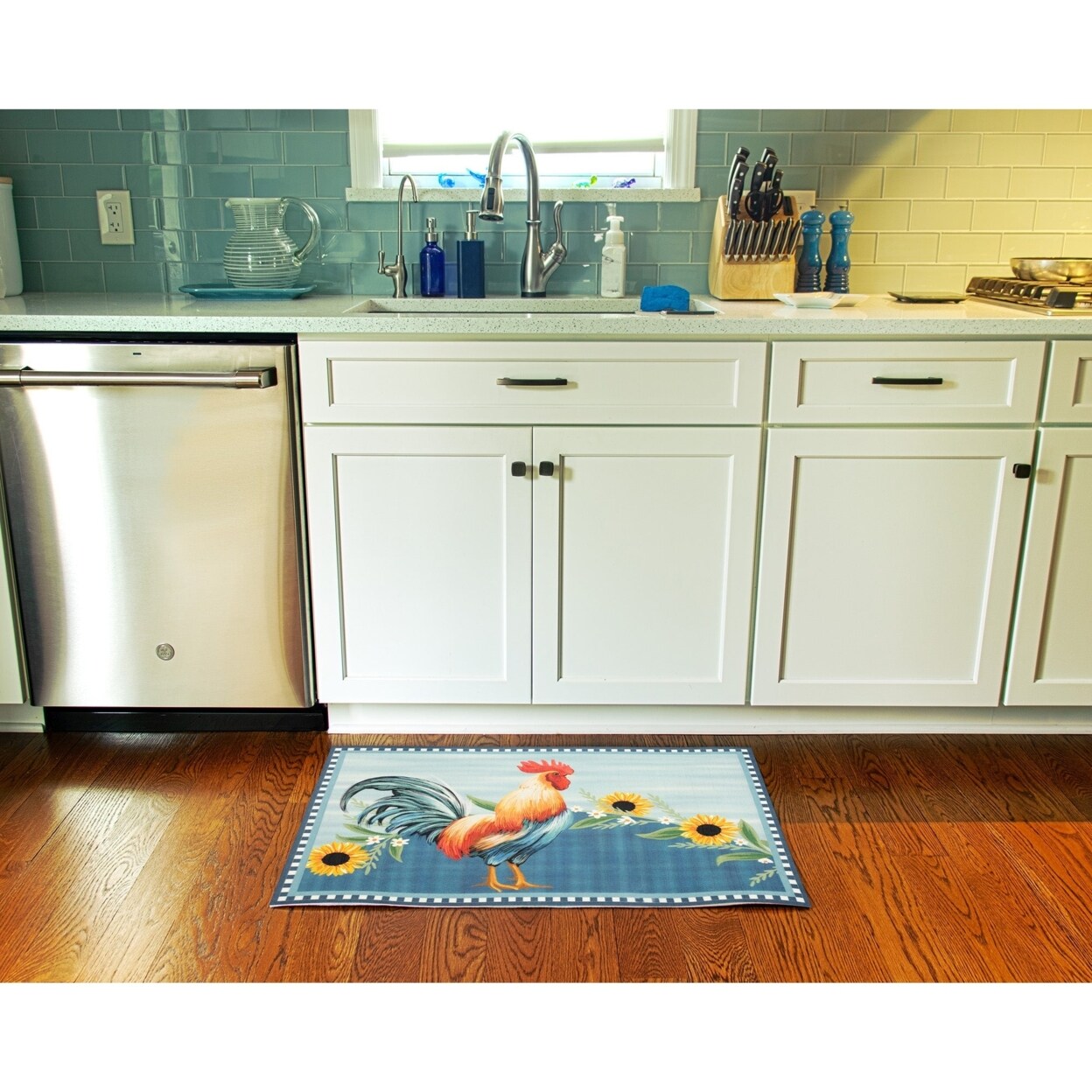 Sunflower and Rooster Kitchen Mat Non-Slip Carpet Indoor Outdoor