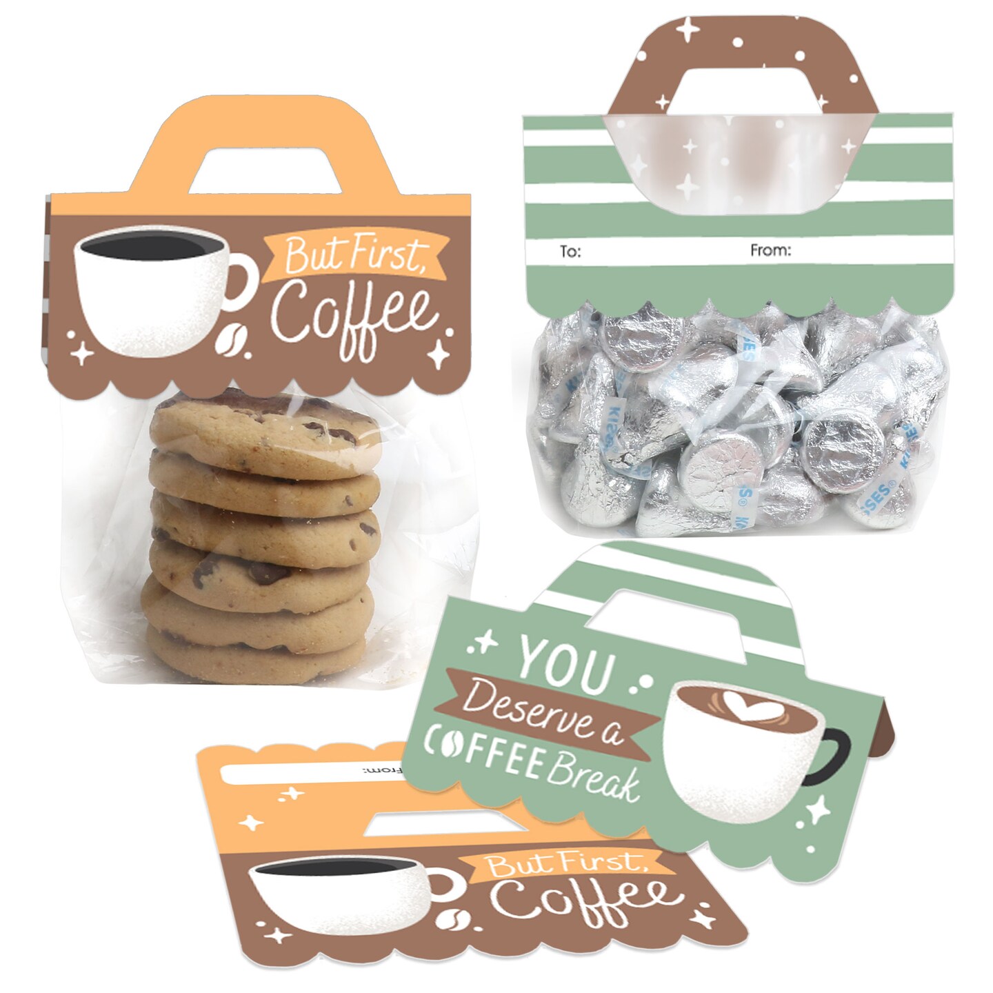 Big Dot of Happiness But First, Coffee - DIY Cafe Themed Party Clear Goodie Favor Bag Labels - Candy Bags with Toppers - Set of 24
