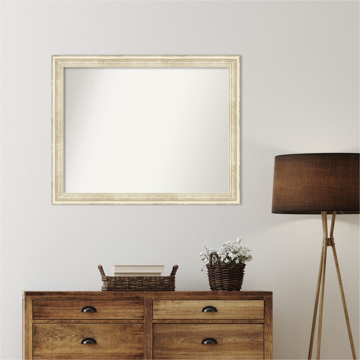 Country White Wash Non-Beveled Custom Framed Bathroom Vanity Wall Mirror