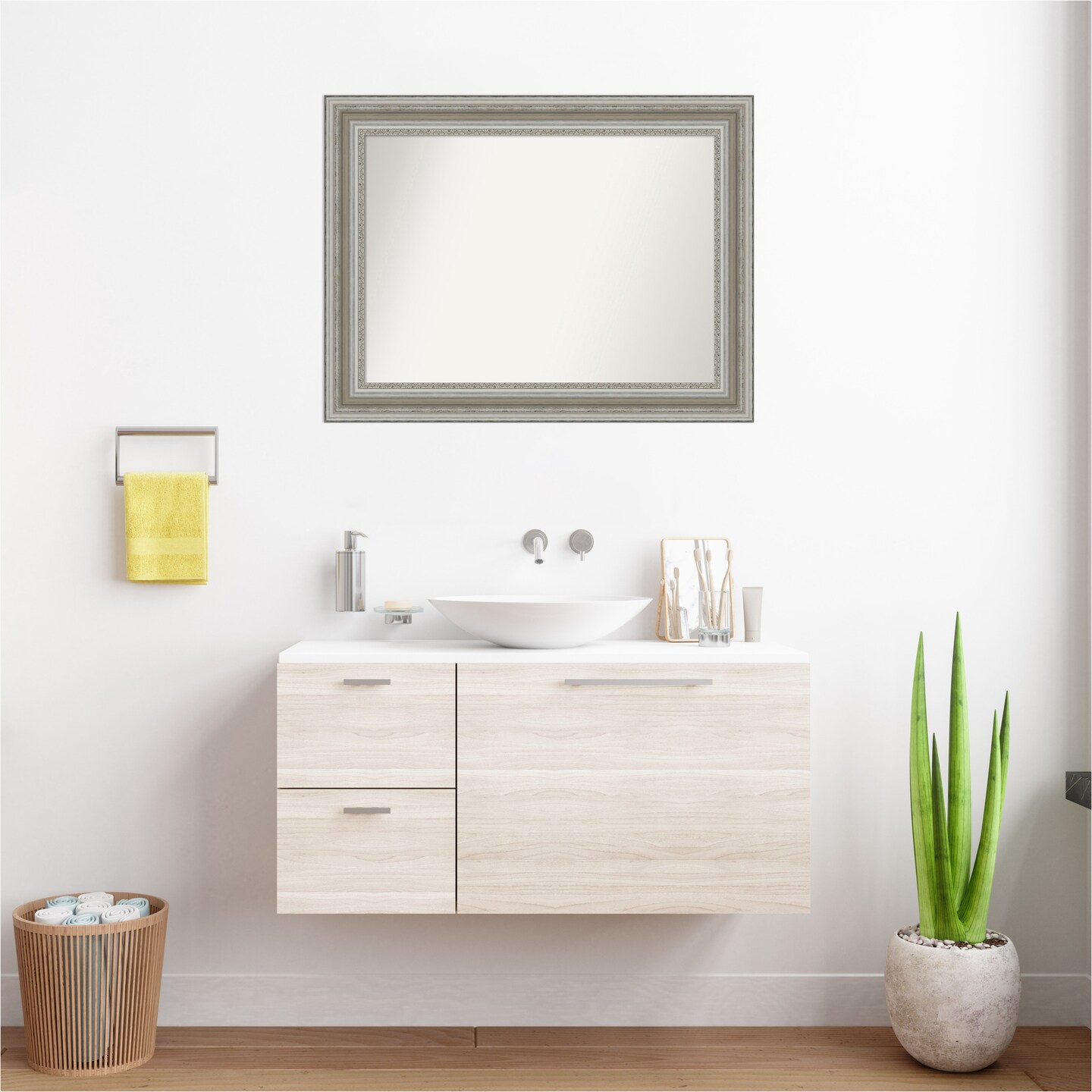 Parlor Silver Non-Beveled Custom Framed Bathroom Vanity Wall Mirror