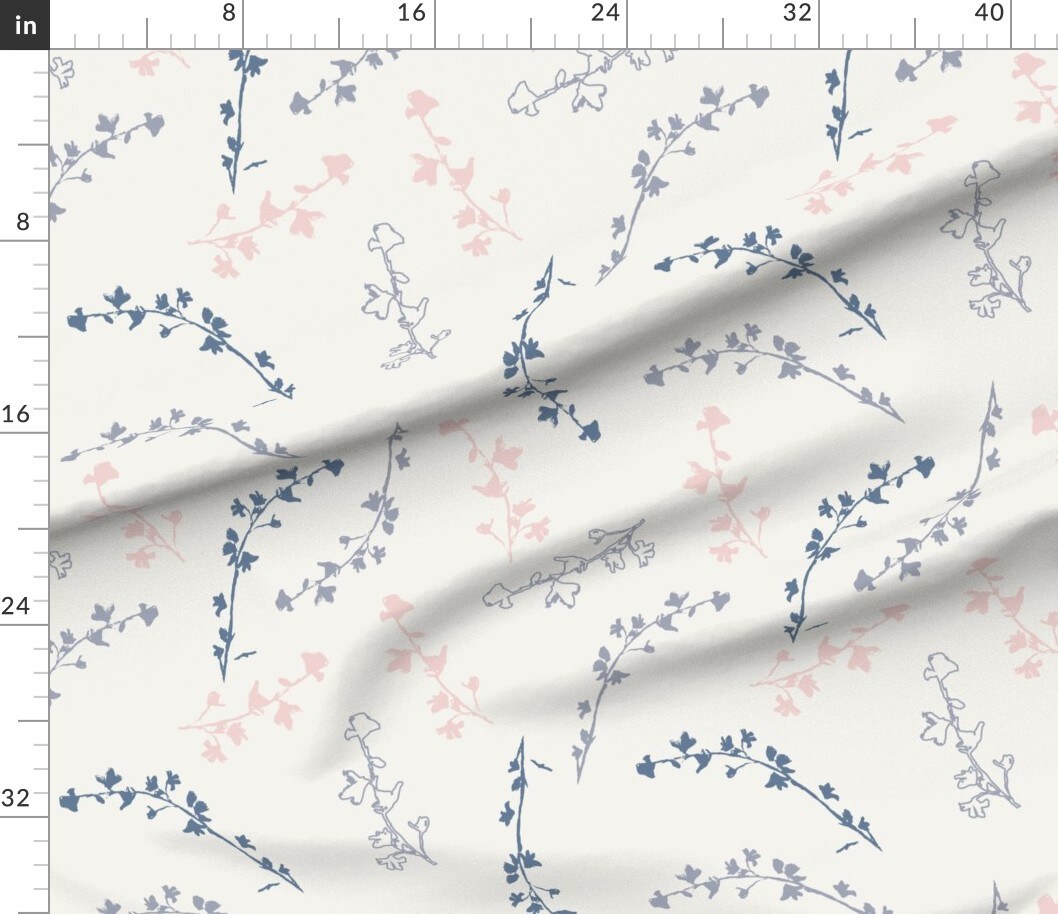 Sketched Botanicals Muted Lilac Blue Pink Ivory Garden Hand Drawn Custom Printed Fabric by Spoonflower Various Fabrics by the Yard or Fat Quarter