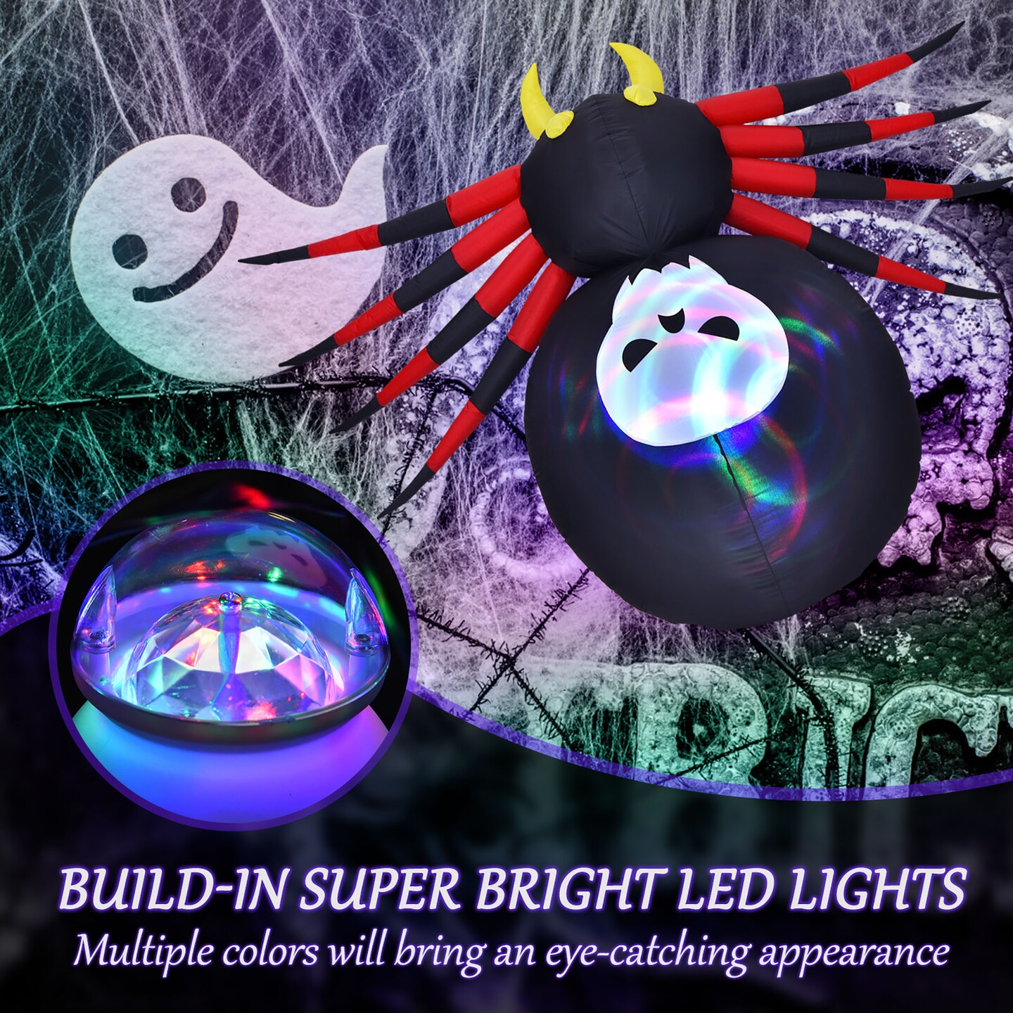 Costway 6.5FT Inflatable Halloween Spider Long Outdoor Indoor Blow Up Spider