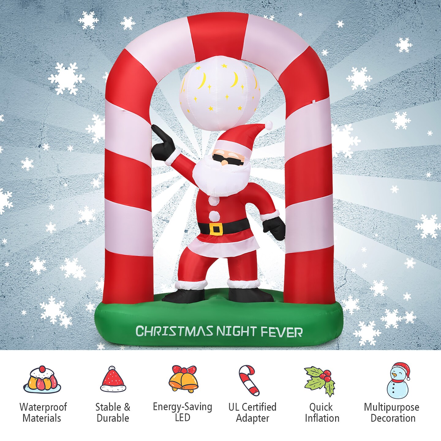 Costway 7.5 FT Inflatable Christmas Lighted Santa Claus Stand on Archway Yard Decoration