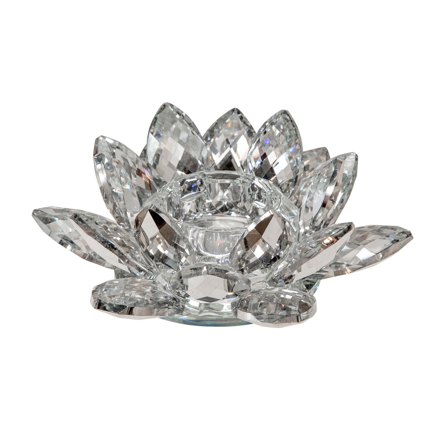Kingston Living Crystal Lotus Votive Candle Holder 6" Silver and