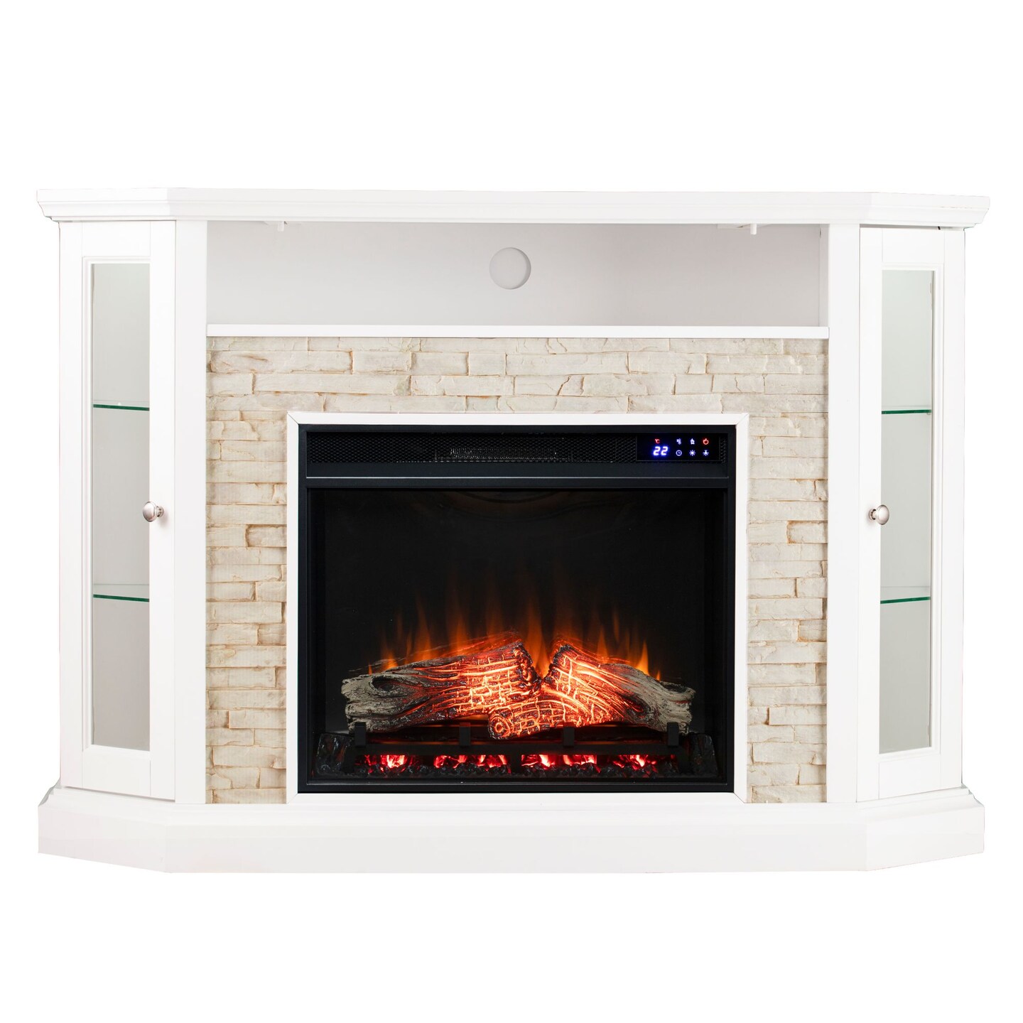 Southern Enterprises 52.25&#x22; White Redden Corner Convertible Electric Fireplace with Storage