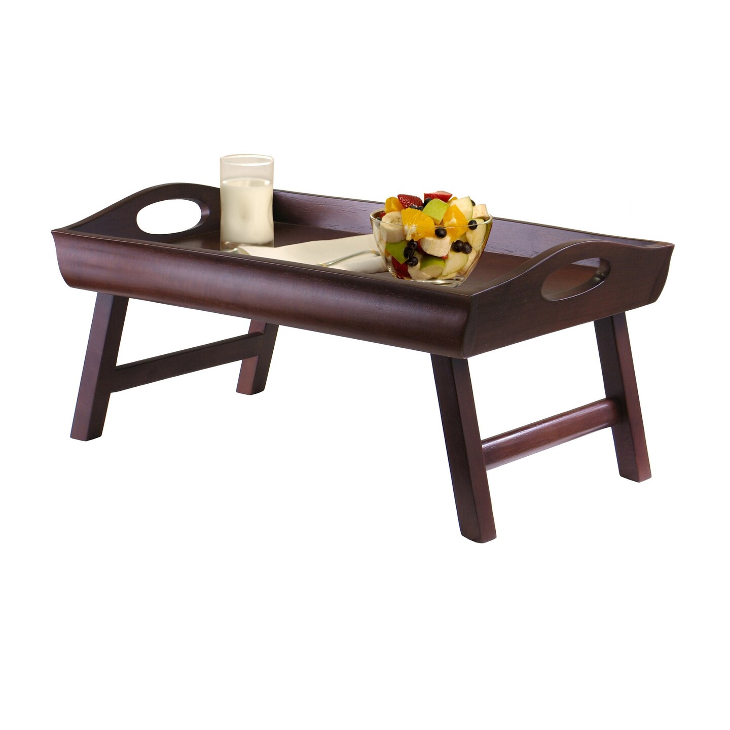 Contemporary Home Living 23.5&#x22; Antique Walnut Elegant Sedona Rectangular Bed Tray with Foldable Legs and Large Handle