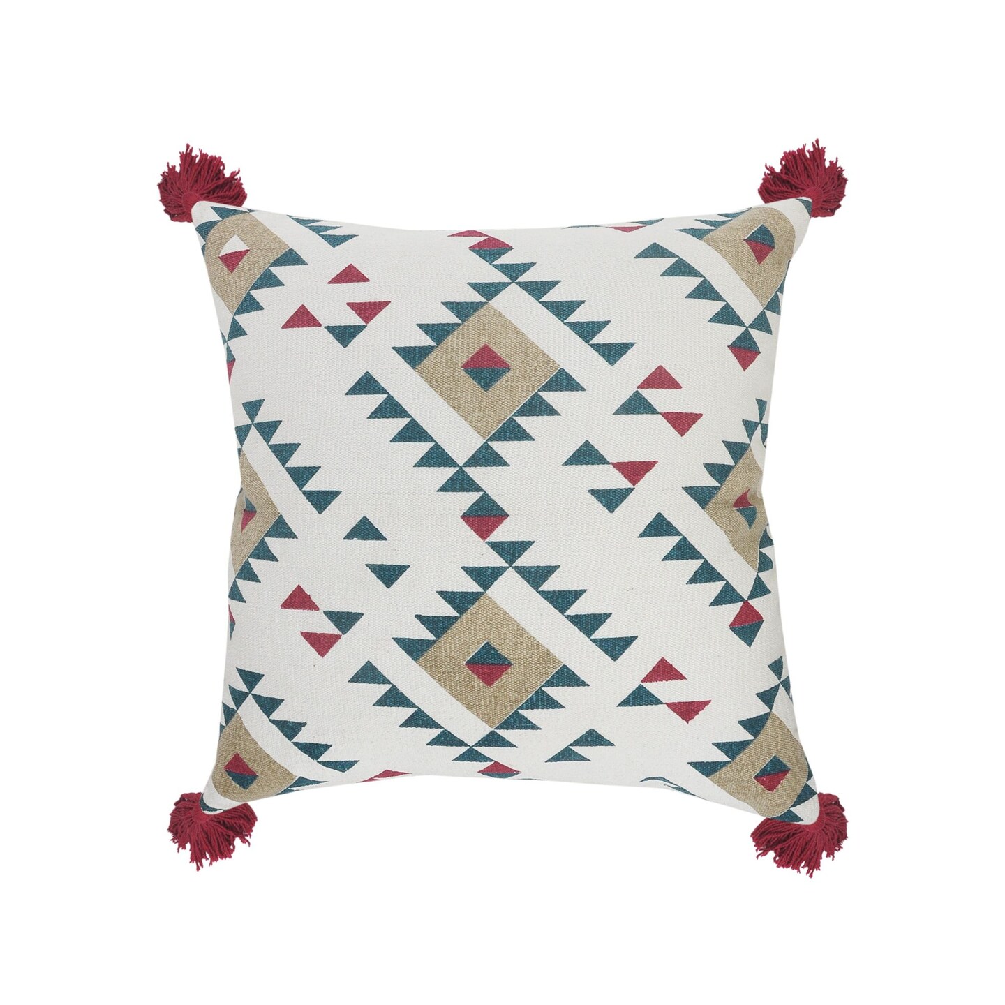 Laddha Home Designs 20&#x22; White and Green Eclectic Southwestern Square Throw Pillow