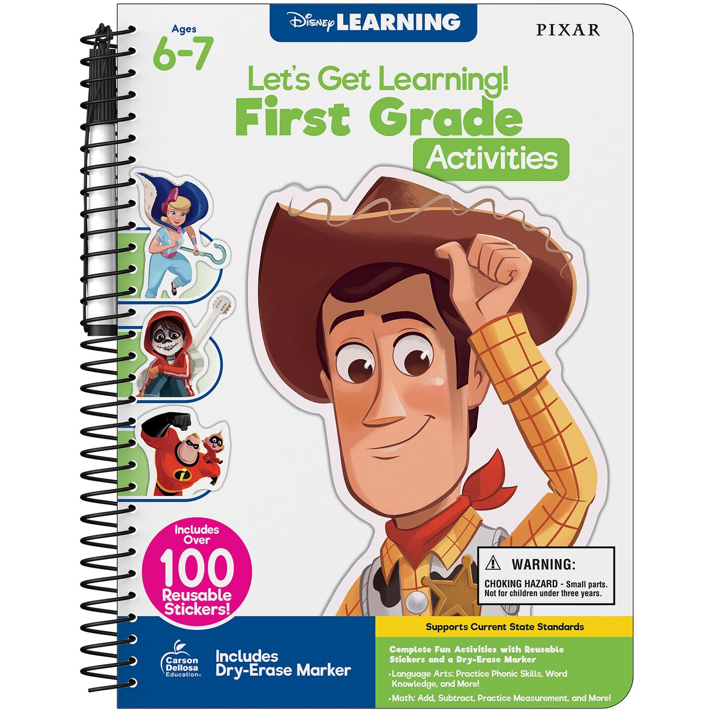 Disney Learning Let&#x27;s Get Learning! 1st Grade Activity Book, Wipe Clean Workbook With Math, Phonics, Handwriting, and Addition &#x26; Subtraction Grade 1 Activities, Reusable Sticker Book for 1st Graders