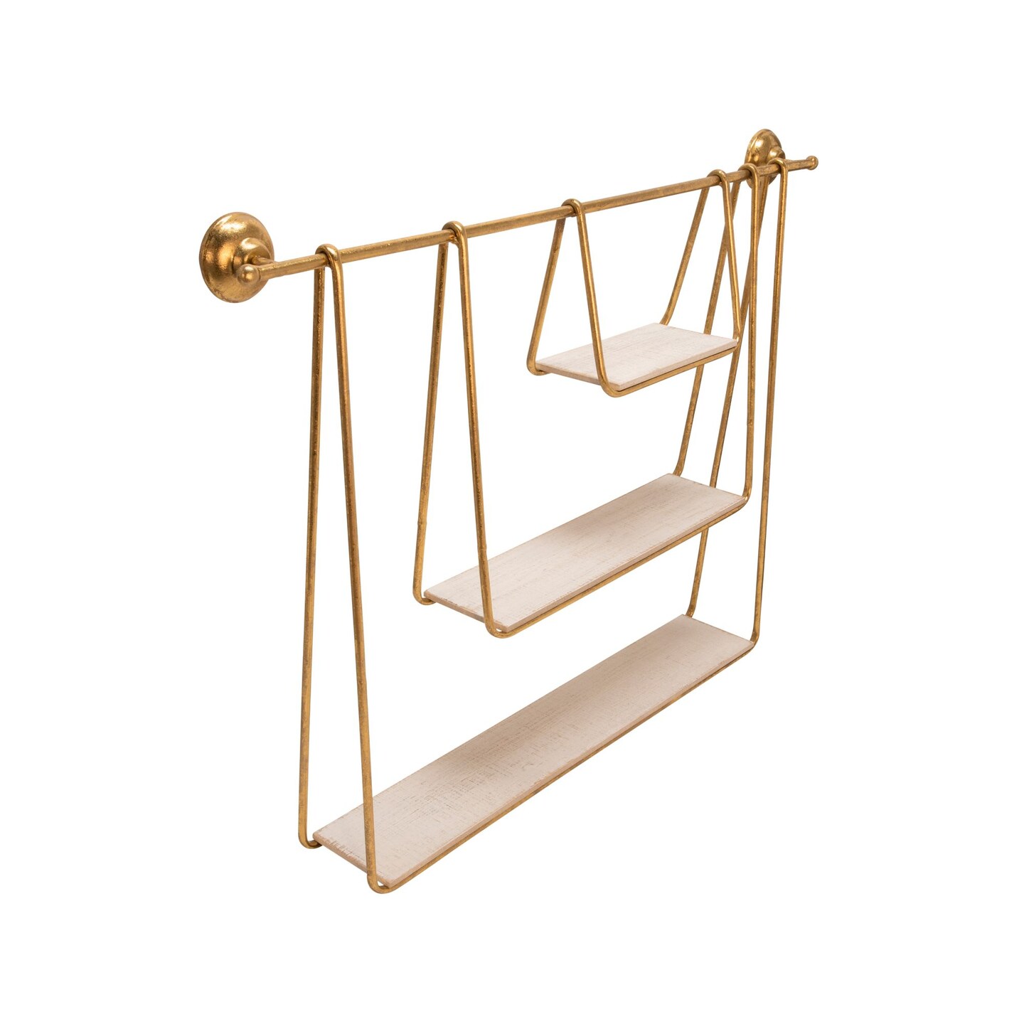 Kingston Living 39" White and Gold 3-Tier Decorative Hanging Wall Shelf