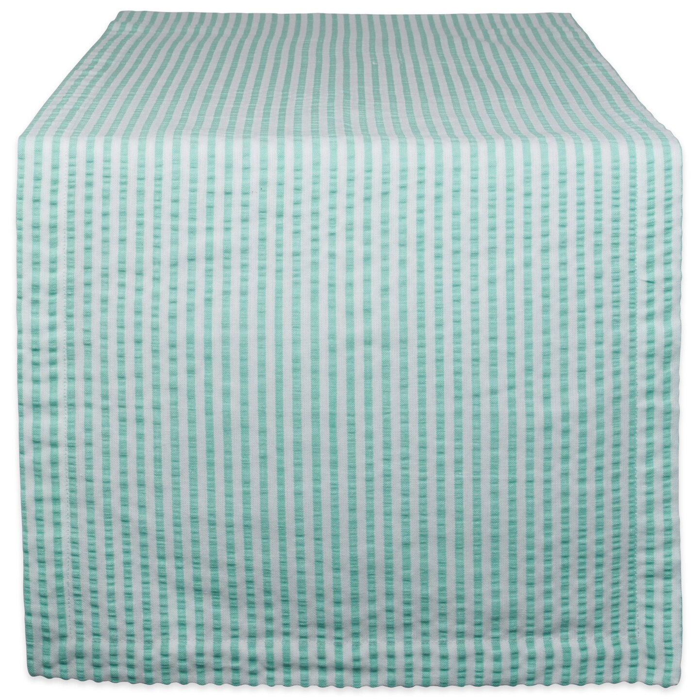 Contemporary Home Living 108&#x22; Aqua Blue and White Seersucker Striped Rectangular Table Runner