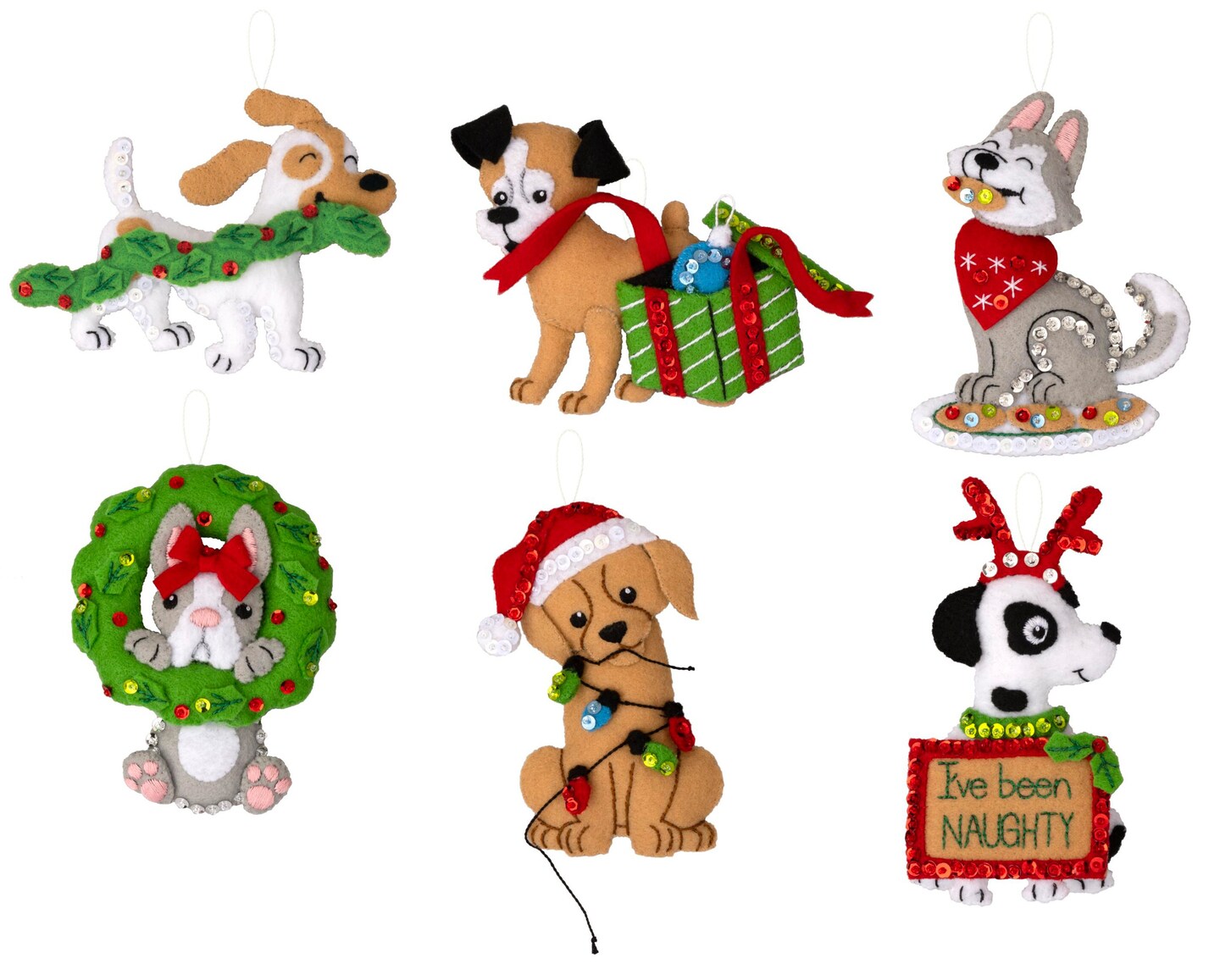 Bucilla Felt Ornaments Applique Kit Set Of 6-Miscievous Puppies