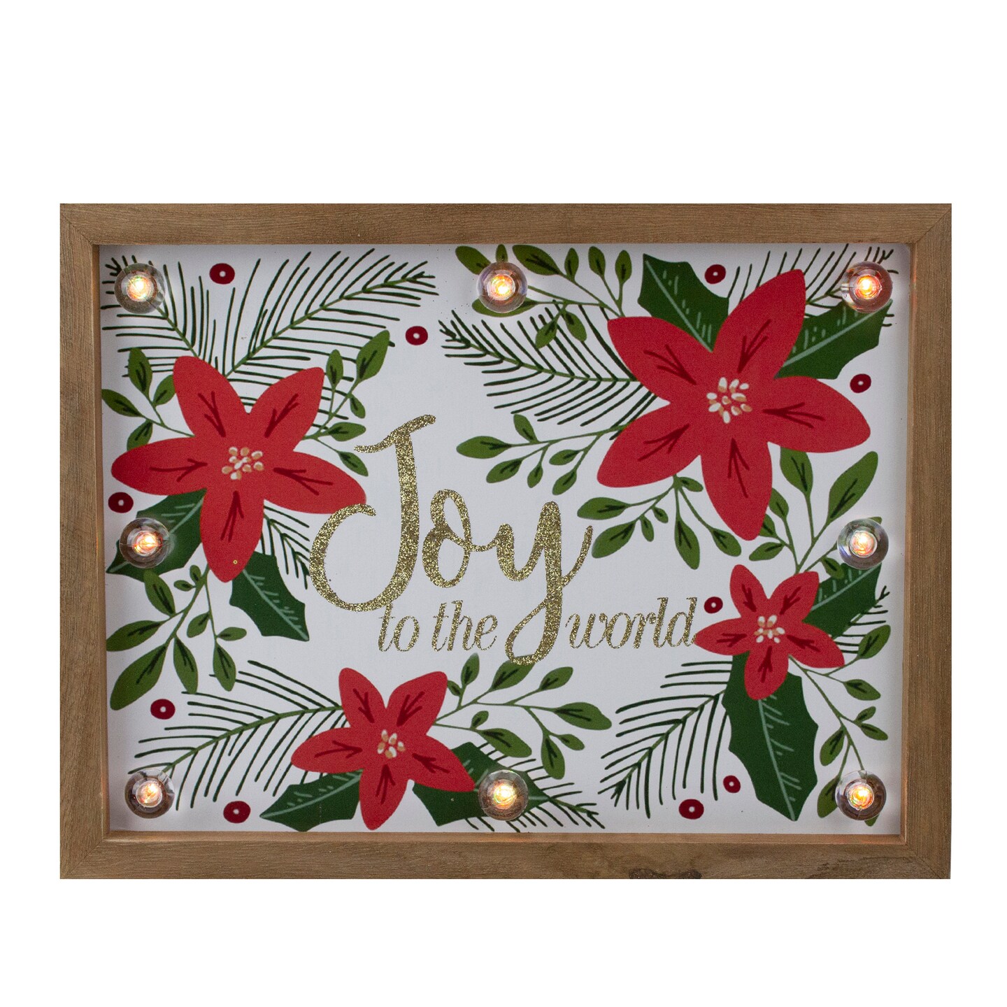 Northlight Lighted Wooden Frame Poinsettia "Joy to the World" Christmas Plaque - 11.75"