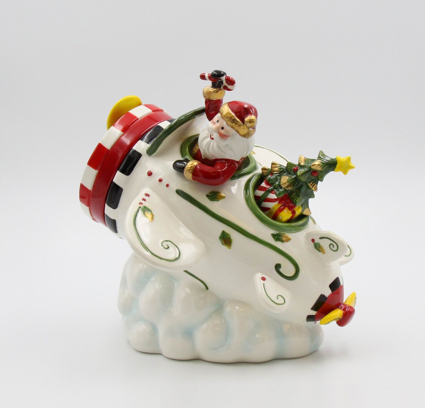 Ceramic Santa With Airplane Cookie Jar, Home D&#xE9;cor, Gift for Pilot, Gift for Her, Gift for Mom, Kitchen D&#xE9;cor, Christmas D&#xE9;cor