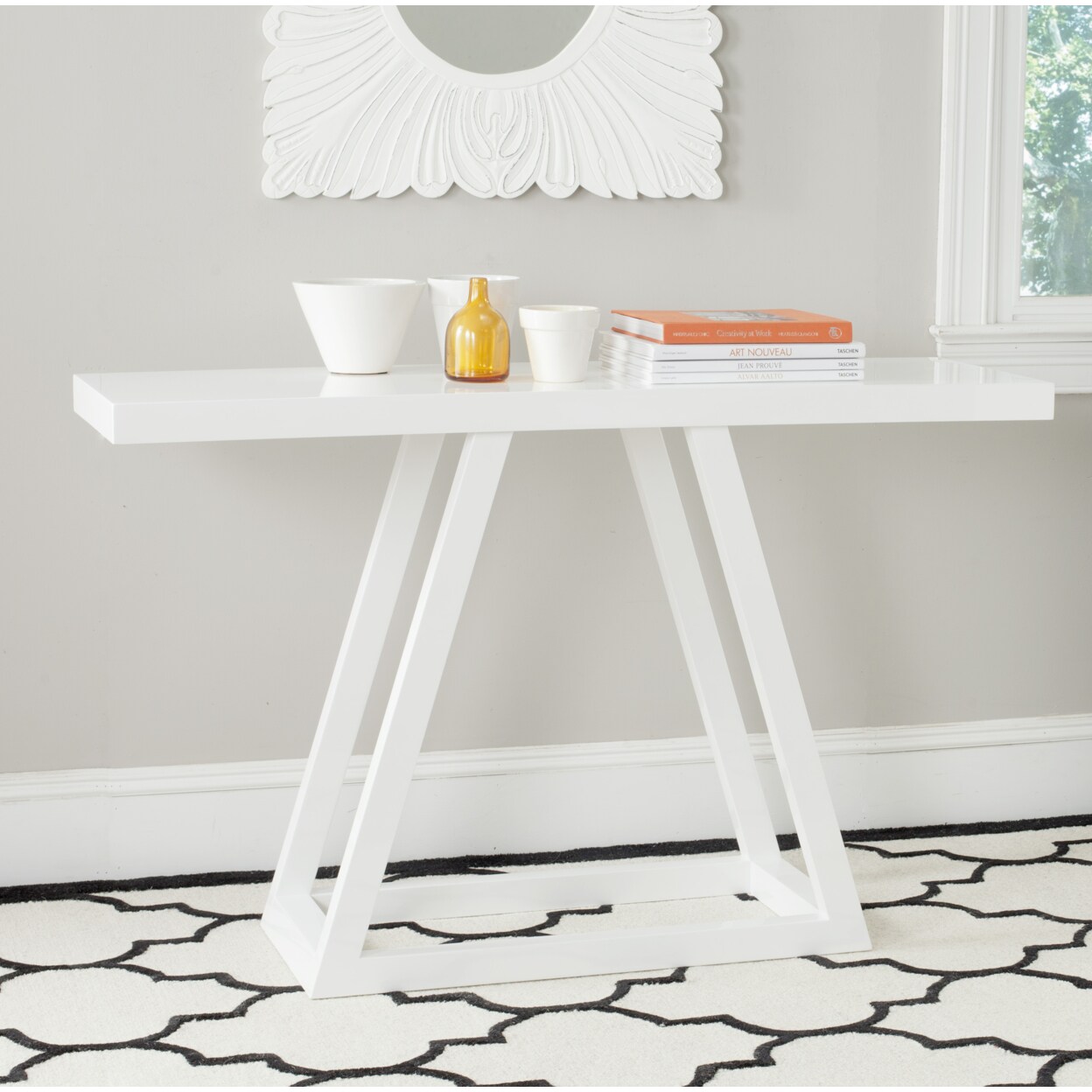 Safavieh   Sutton Modern Scandinavian A Line Lacquer Console Table White