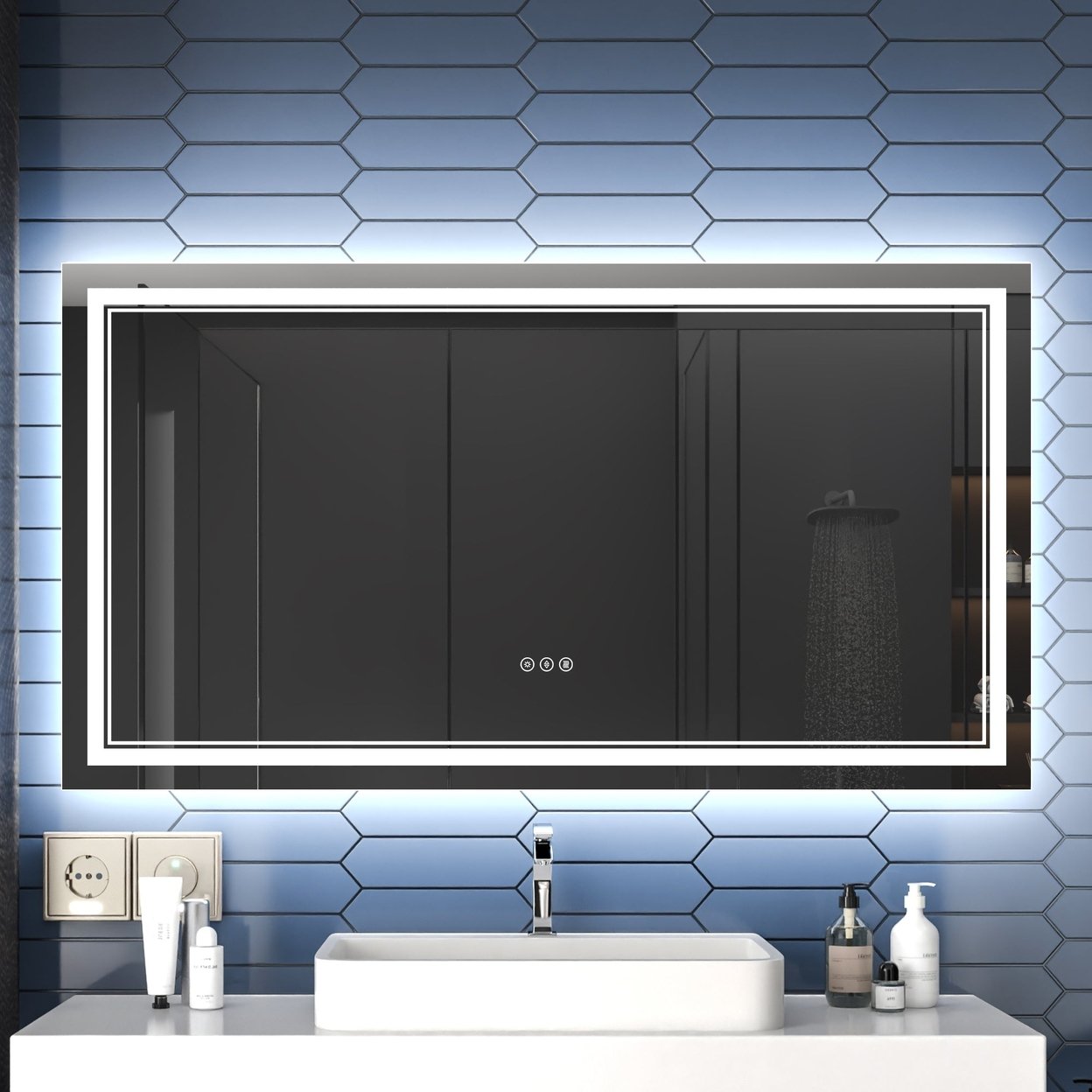 Allsumhome Linea 55&#x22; W x 30&#x22; H LED Heated Bathroom MirrorAnti FogDimmableFront-Lighted and Backlit Tempered Glass