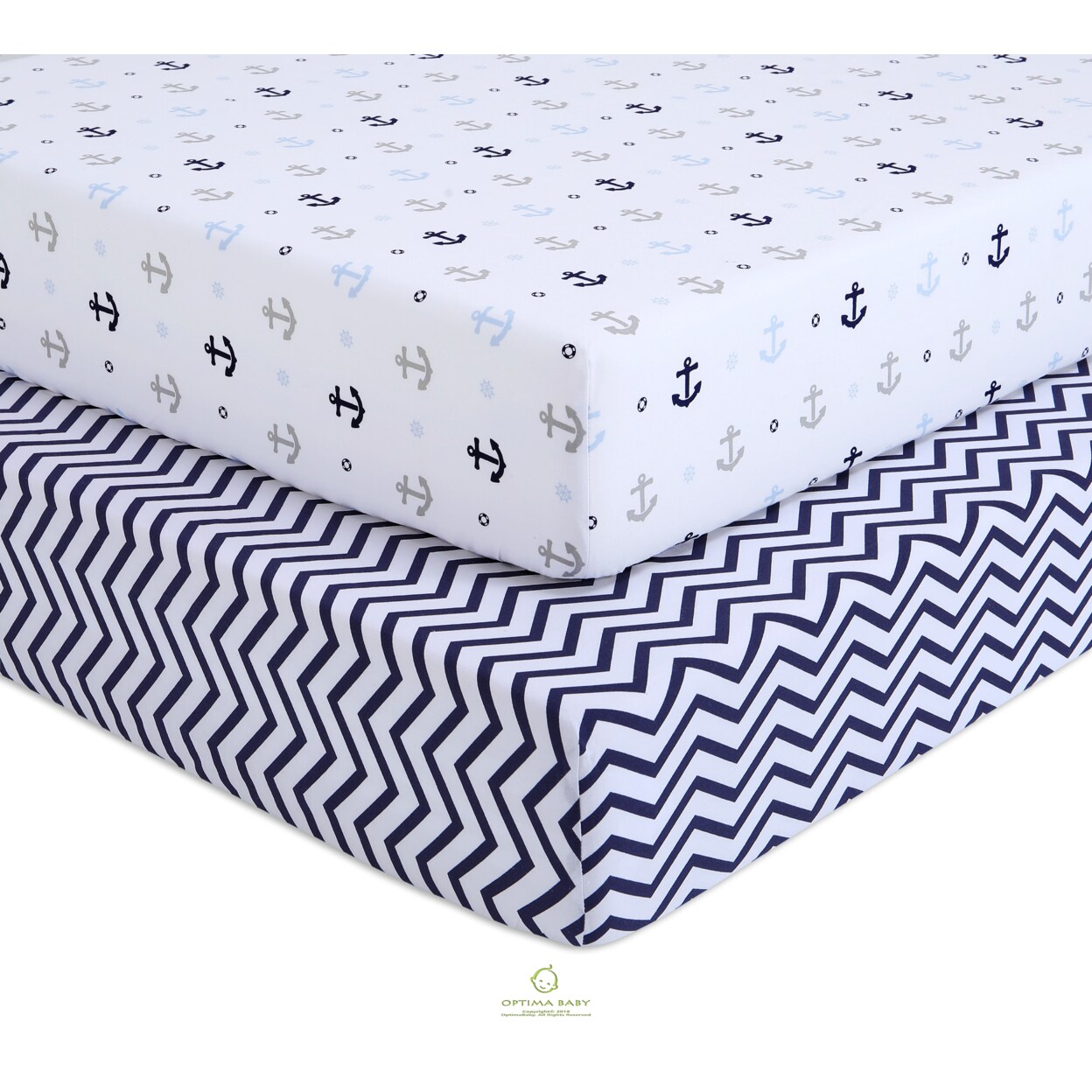 OptimaBaby Crib Sheets, Nautical Sailor Fitted, 2 Count