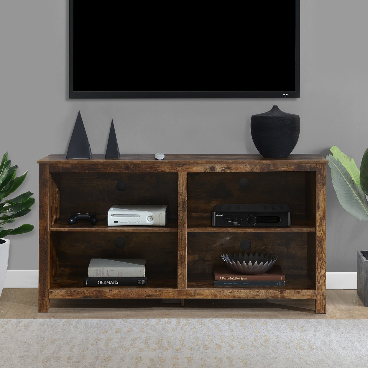 Convenience Concepts Montana Highboy TV Stand with Shelves for TVs up to 65 Inches, Brown