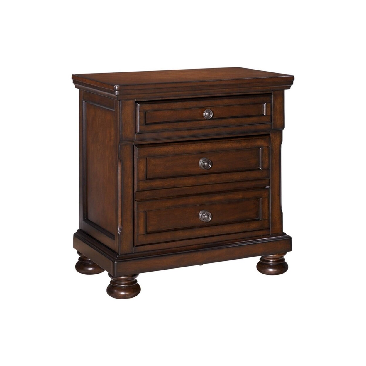 Wooden Nightstand with Two Drawers, Cherry Brown- Saltoro Sherpi 