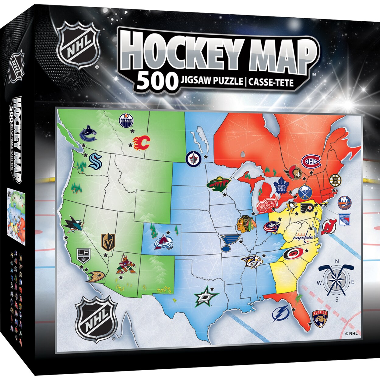 MasterPieces Sports Puzzle - All Teams 500 Piece Jigsaw Puzzle for Adults - NHL League Hockey Map - 21 x 15"