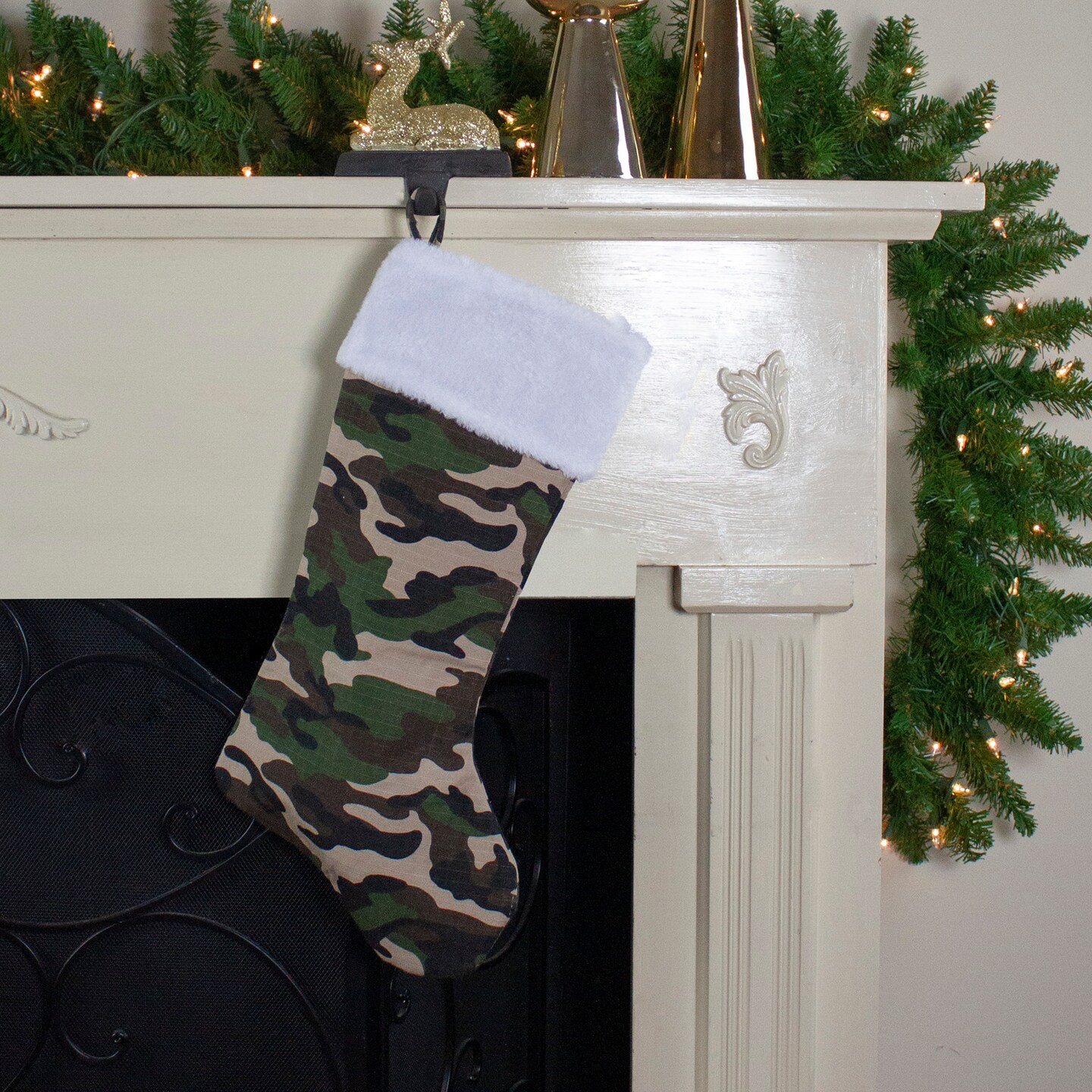 Northlight Camouflage Christmas Stocking with Cuff - 19&#x22; - Green and White