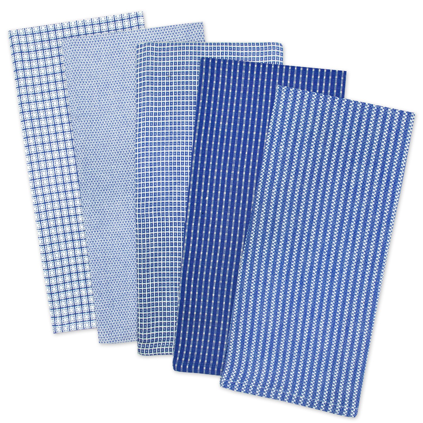 CC Home Furnishings Assorted Oversized Woven Cotton Dish Towels - 30&#x22; - Blue and White - Set of 5
