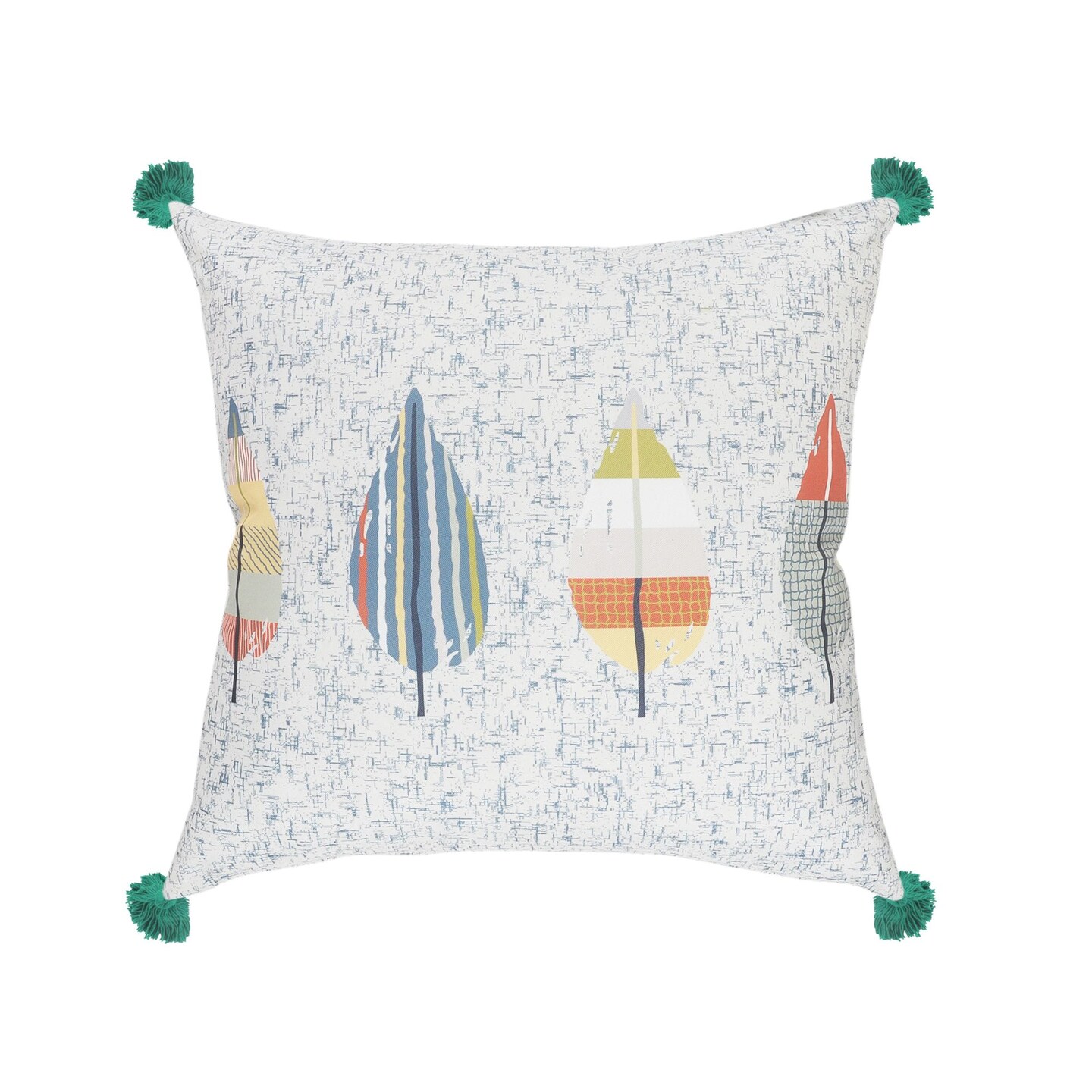 Laddha Home Designs 20&#x22; Teal Blue and White Summer Leaves Square Throw Pillow
