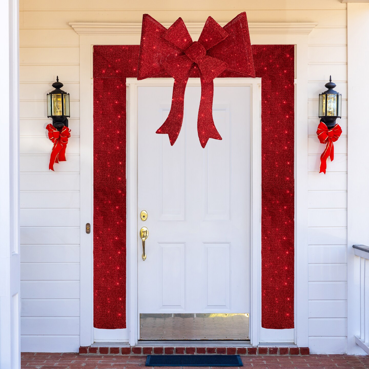 Northlight 8&#x27; Red LED Lighted Christmas Doorway Arch Decoration with Bow
