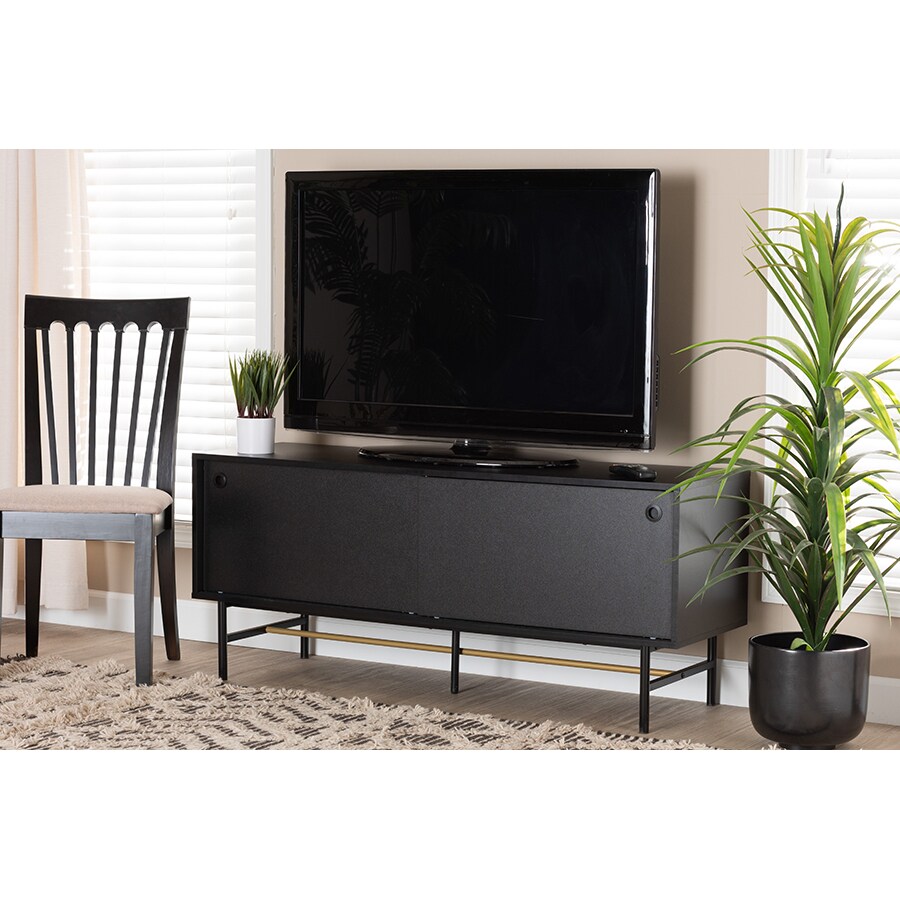 Wholesale Interiors Baxton Studio Truett Modern Dark Brown Finished Wood and Two-Tone Black and Gold Metal TV Stand