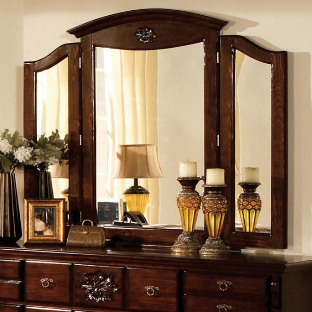 Saltoro Sherpi Tuscan II Traditional Style Tri Fold Mirror , Dark Pine-